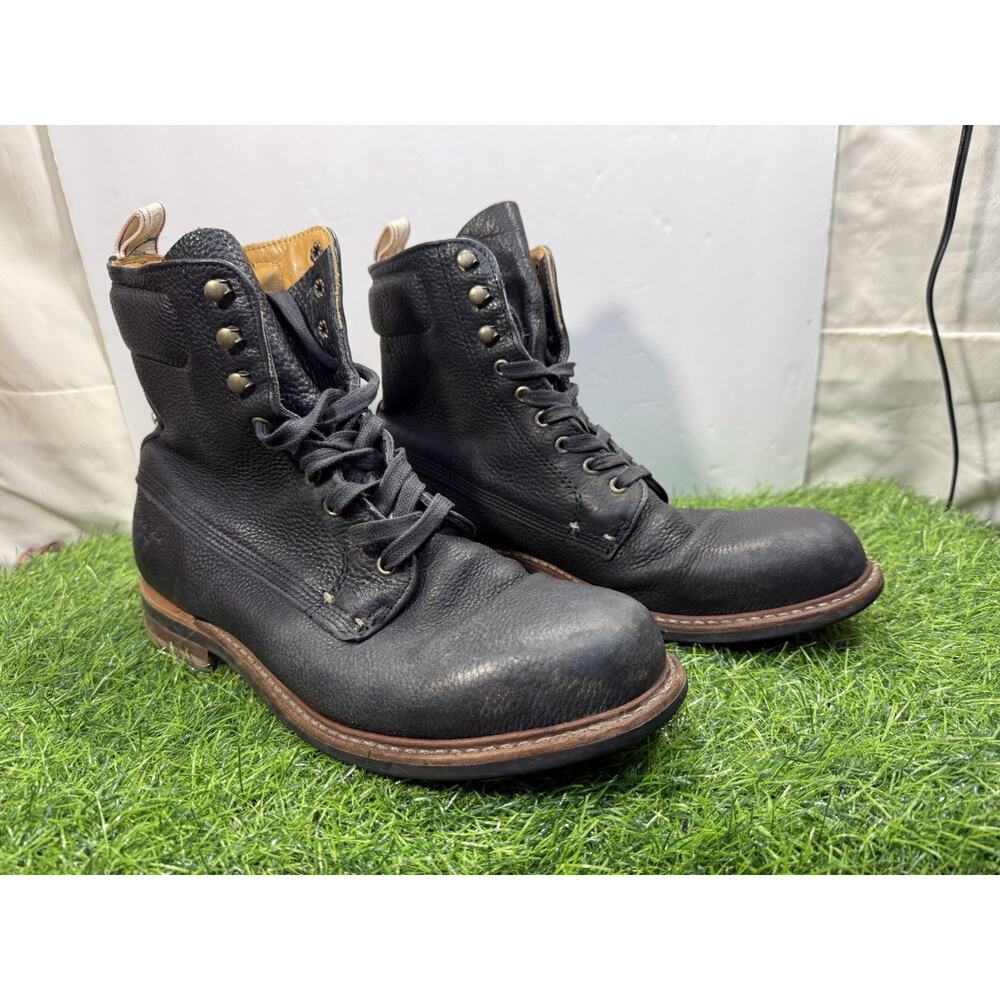 rag & bone Kent Black Pebbled Leather Lace-Up Boots Made in USA Distressed Men